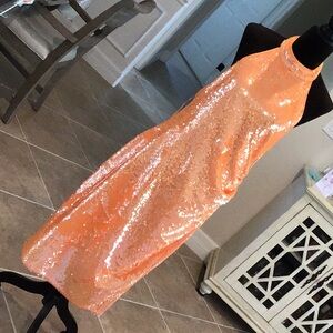 Caroline Constas back zip halter dress, sequins, light orange, size M, NWT